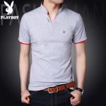 PLAYBOY花花公子 新款男士短袖t恤韩版修身立领打底衫青年运动T恤纯色体恤