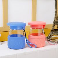 德明 创意玻璃杯便携可爱学生水杯女随手杯防烫企鹅杯带提绳茶杯子