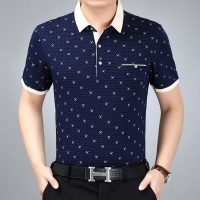 金格瑞 春夏新款中老年棉质男士短袖T恤翻领宽松大码真口袋休闲爸爸装