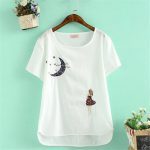 纯秋羊 新款夏季女装刺绣纯色女士短袖t恤大码打底衫半袖体恤棉