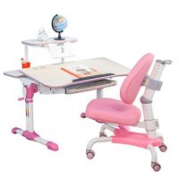 心家宜 手摇同步升降儿童学习桌椅套装 学生书桌 儿童写字桌 95CM高端儿童书桌 公主粉 M101R_M207R