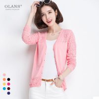 OLANS 2017春夏新品镂空纯棉薄款针织衫开衫女 外套女夏季薄防晒开衫