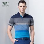 Septwolves七匹狼 男装T恤 2017夏休闲时尚条纹渐变翻领男士短袖polo衫