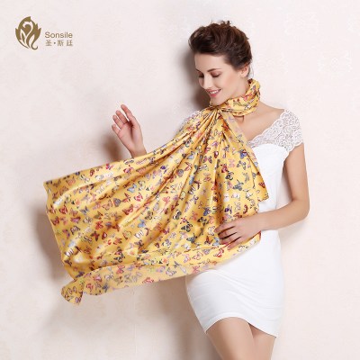 圣斯廷 新款四方巾丝巾女春秋季两用蝴蝶图案围巾 母亲节代写贺卡送礼盒