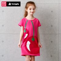 honeypig 童装2017夏装新款女童欧美印花短袖连衣裙HPC5525涓