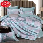 浪莎 欧式丝棉贡缎提花四件套 全棉被套床单床品套件床上用品 220*240cm