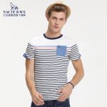 SWJEANS 七匹狼 潮牌男装夏季男式纯棉条纹体恤青年半袖潮流圆领男士短袖t恤