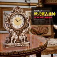 Compas康巴丝 创意欧式座钟田园客厅钟表复古床头时钟卧室静音台钟