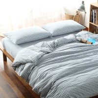 若夏 无印水洗棉四件套简约全棉天竺棉被套纯色床笠床单纯棉床上用品