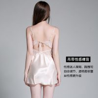 优美纺 性感睡衣女无袖吊带镂空内衣丝绸春夏新款蕾丝家居服诱惑睡裙女夏