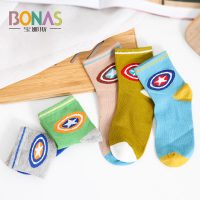 BONAS宝娜斯 儿童网眼袜子纯棉夏季薄款男童中筒女童船袜宝宝袜 5双
