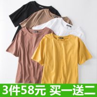 欧芝秀 2017夏季新款纯色女士短袖t恤宽松半袖上衣韩版学生百搭bf风打底衫*3件