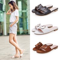 初途 拖鞋女夏时尚外穿一字拖鞋平底金属扣坡跟室外凉鞋2017新款凉拖鞋