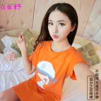丝惠妤 韩版睡裙女夏季纯棉短袖清新中裙学生可爱宽松孕妇性感睡衣