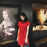 卡贝琳 2017新款韩版名媛小香风礼服裙子女夏季学生修身显瘦大红色连衣裙