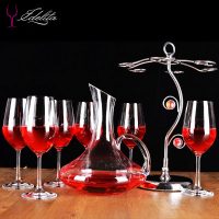 EDELITA 水晶郁金香红酒杯套装 醒酒器杯架家用酒具高脚葡萄酒杯350ml*2支