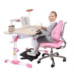 心家宜 手摇同步升降儿童学习桌椅套装(读书架+原装椅套+护眼台灯+桌上画架)学生书桌 儿童写字桌 95CM高端儿童书桌