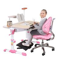 心家宜 手摇同步升降儿童学习桌椅套装(读书架+原装椅套+护眼台灯+桌上画架)学生书桌 儿童写字桌 95CM高端儿童书桌