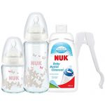 德国 NUK 宽口玻璃奶瓶120ml+240ml宽口奶瓶+450ml奶瓶清洁液+奶瓶夹套装(产地:德国/澳大利亚)