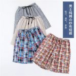 布衣布舍 单件男士格子款纯棉双层纱布家居裤短裤薄款睡裤夏季5分中裤