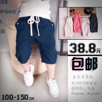 布加格 男童七分裤夏短裤2017棉麻儿童马裤五分裤休闲宝宝中裤中小童裤子