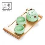 森典 汝窑快客杯旅行茶具套装 一壶二杯便携托盘家用陶瓷功夫茶壶茶杯