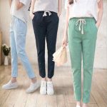 纯秋羊 2016夏季韩版宽松哈伦裤 休闲裤棉 薄款九分裤糖果色显瘦裤子女