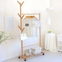 沁欣 qx-sxdgymj 简易衣帽架创意客厅挂衣架楠竹落地衣服架子卧室移动收纳架(60cm长)