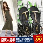 毅雅 2017夏季新款平底凉鞋学生韩版百搭一字扣坡跟女夏一字带平跟