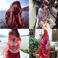 RGLT瑞格丽特 夏季女防晒披肩民族风旅游薄款遮阳围巾长纱巾百变文艺丝巾沙滩巾