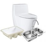 GROHE高仪 节水4/6升双漩虹吸连体坐便器马桶305坑距 陶瓷洗面盆台下盆 意大利原装进口860mm大双槽水槽厨盆 搭配 混合厨房龙头 组合套装139317