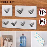 GURLITT 新品进口304不锈钢粘钩3M粘钩免钉无痕墙壁门后浴室承重挂钩4个装