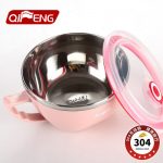 QF旗丰 304不锈钢泡面碗杯 900ml 带盖日式方便面碗+叉子 学生便当盒碗筷套装