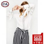 C&A 女式睡衣风长袖衬衫 2017春夏新款明线设计感袖子CA200191708