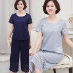 摩尼树 中老年女装夏装短袖套装中年人T恤40-60岁妈妈装两件套奶奶衣服