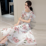 木子非衣 印花连衣裙女夏2017新款韩版显瘦海边度假沙滩裙雪纺长裙子