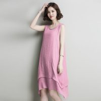 eomuronG依牧绒 连衣裙新款2017长款韩版背心裙纯色假两件夏天宽松无袖圆领打底裙