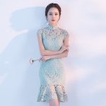 清砚溪 短旗袍2017新款少女时尚改良版短款学生蕾丝连衣裙女鱼尾日常夏季