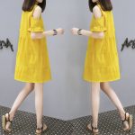 歌喜莱 欧洲站2017夏新款女装韩版宽松大码显瘦露肩中长款A字连衣裙女夏