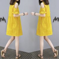 歌喜莱 欧洲站2017夏新款女装韩版宽松大码显瘦露肩中长款A字连衣裙女夏