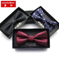 Xinclubna鑫娜 领结男士韩版正装商务结婚新郎黑色领结英伦双层蝴蝶结礼盒装