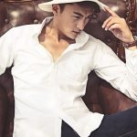 House of Harlow 1960 纯棉休闲白衬衫男长袖修身型青年学生纯色打底牛津纺衬衣