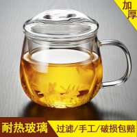 Nonxis龙兮 透明玻璃杯女男家用加厚带盖过滤耐热玻璃花茶杯水杯 550ml