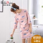 贝拉黛西 新品睡衣女甜美纯棉五分袖宽松休闲全棉睡裙少女家居服夏