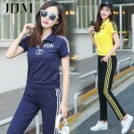 加大美 2017运动服套装女夏季休闲两件套宽松大码短袖时尚新款跑步七分裤