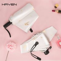 Haven避风港 烫金防紫外线女太阳伞超轻小遮阳防晒晴雨伞两用黑胶五折伞