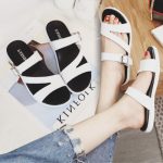 Allsto 真皮平底凉拖鞋女夏季2017新款一字拖学生室外搭扣拖鞋