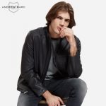 ANDREWMARC 2017秋冬新款真皮皮衣男立领青年时尚休闲绵羊皮皮夹克