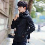 墨麒麟 2017新款秋季外套夹克男韩版潮帅气时尚青少年纯色休闲连帽上衣