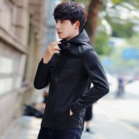墨麒麟 2017新款秋季外套夹克男韩版潮帅气时尚青少年纯色休闲连帽上衣